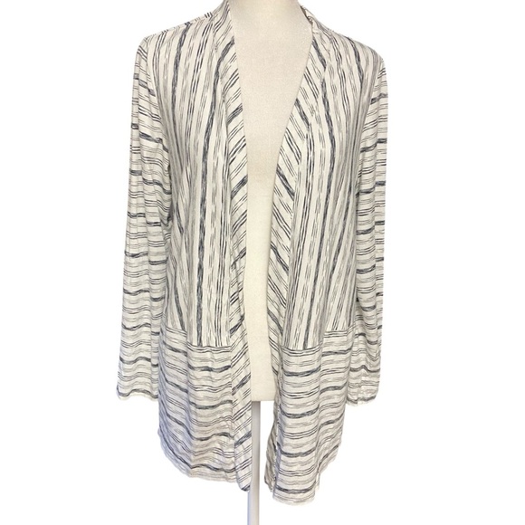 J. Jill Wearever Collection Cardigan Size MP Open Front Striped White and Black - Picture 1 of 10